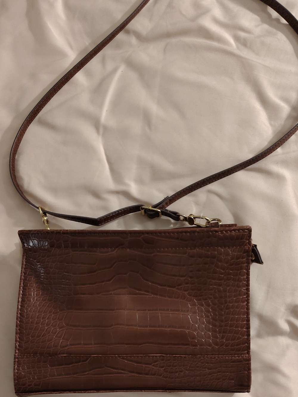 Brown Croc-Embossed Crossbody Bag